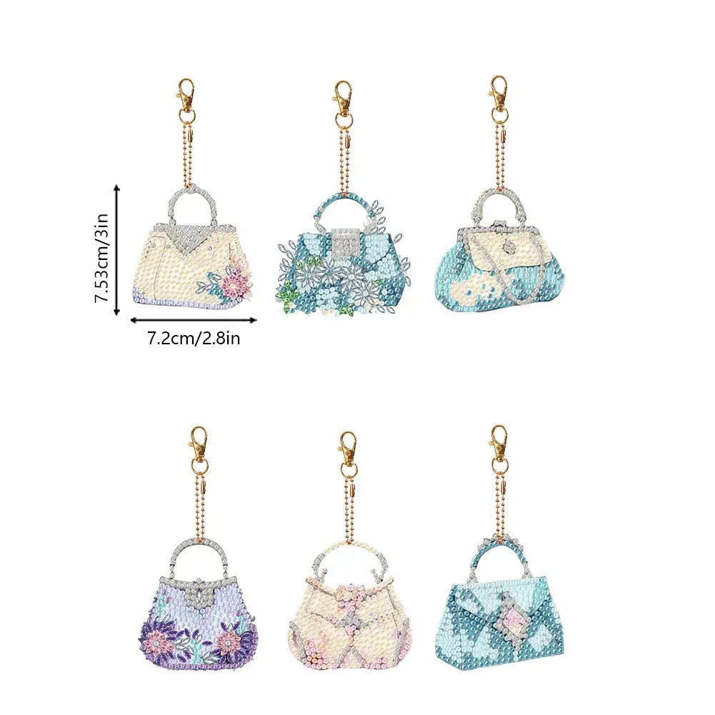 6pcs Flower Bag Diamond Painting Keychains Size
