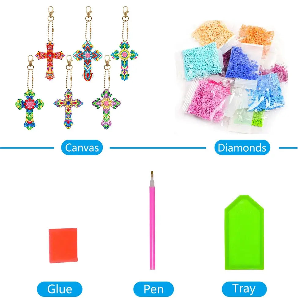 Saint Cross 6pcs DIY Diamond Painting Keychains Package