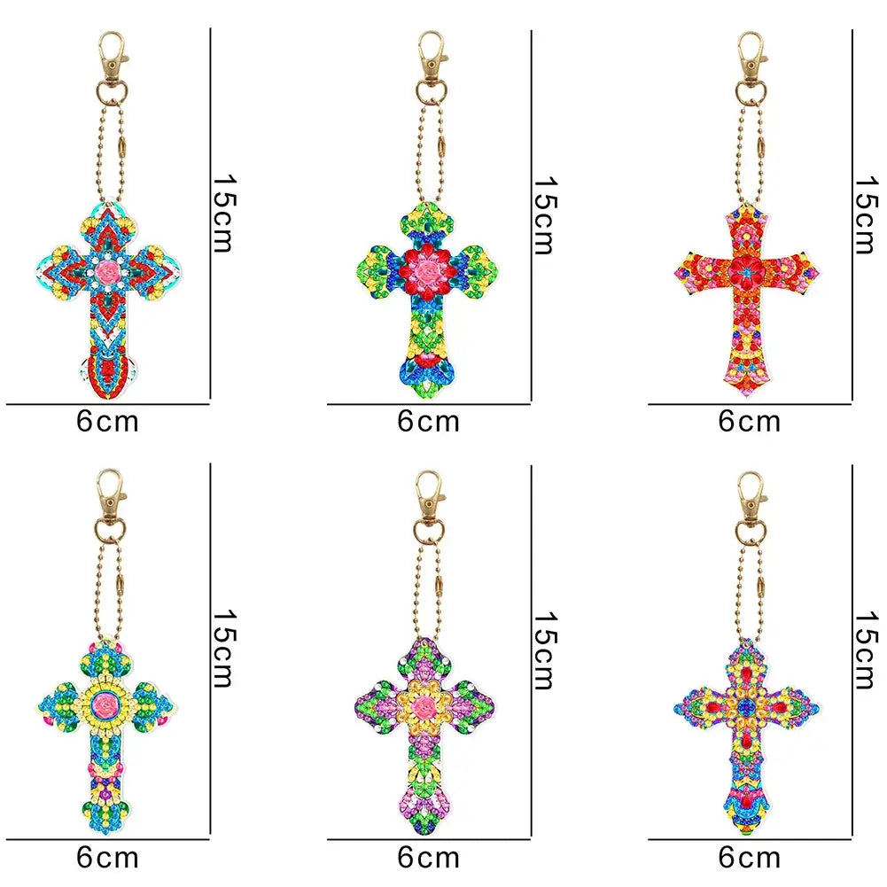 Saint Cross 6pcs DIY Diamond Painting Keychains Sizes