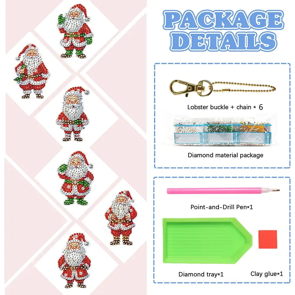 Santa Claus 6pcs DIY Diamond Painting Keychains Package