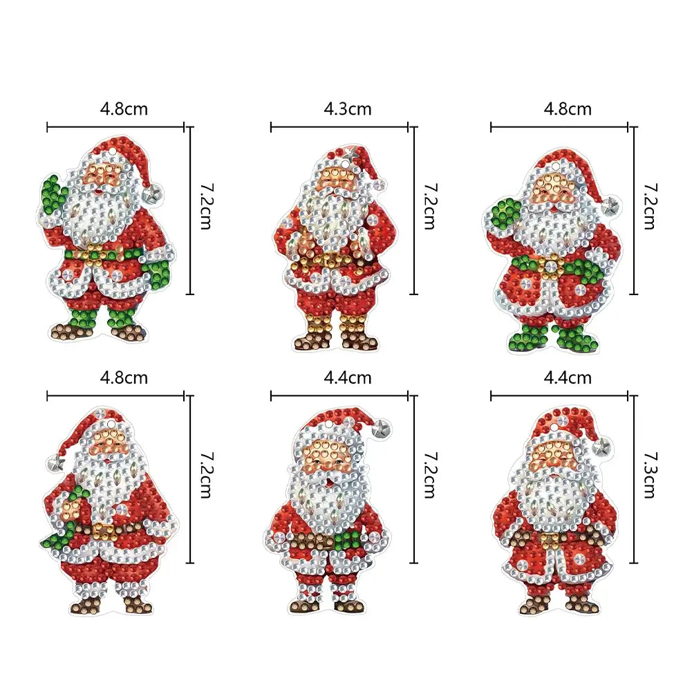 Santa Claus 6pcs DIY Diamond Painting Keychains Sizes