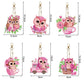 6pcs Pink Owl DIY Diamond Painting Keychains sizes