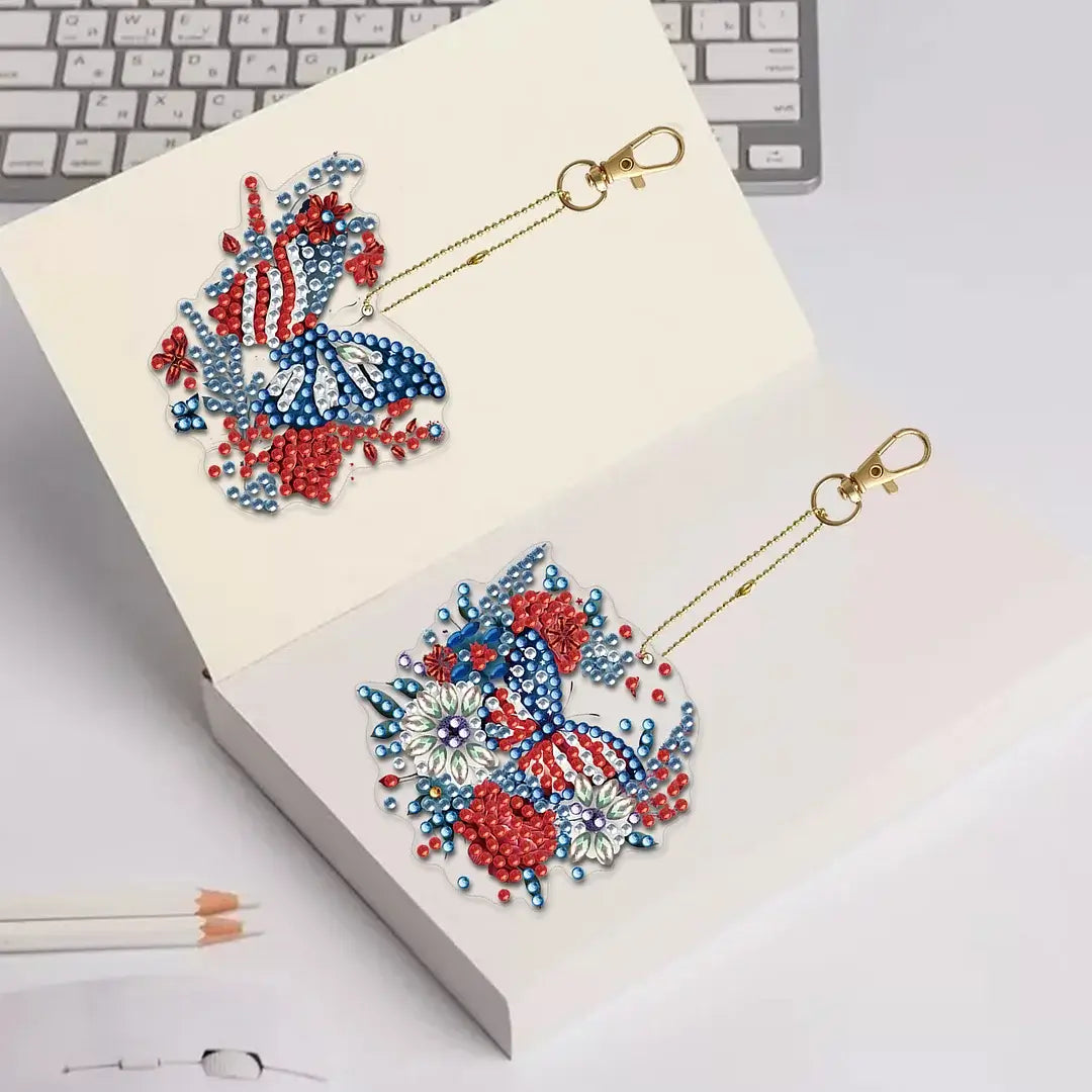 US Flag Butterfly Diamond Painting Keychains / Bag Pendants