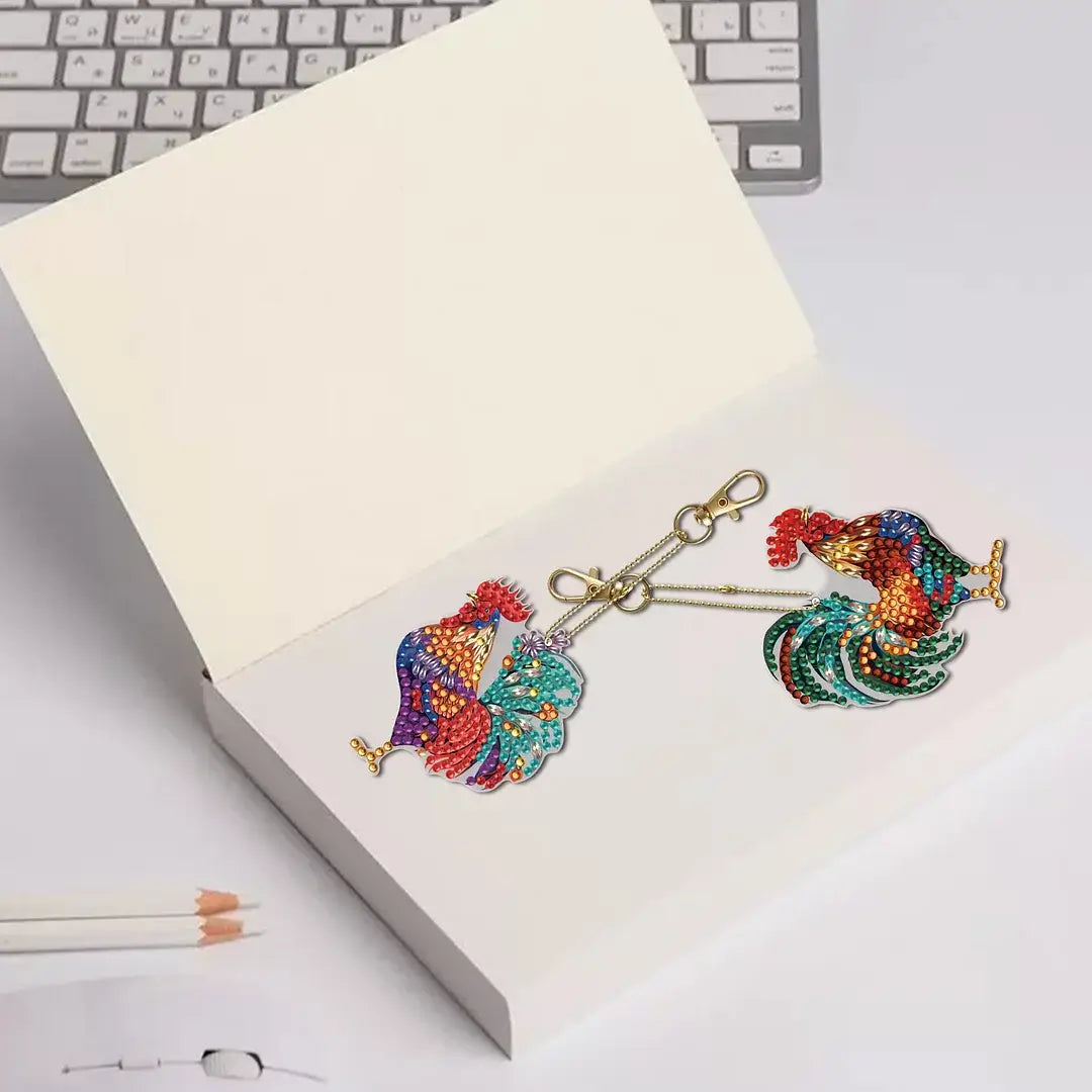 Roosters DIY Diamond Painting Keychains