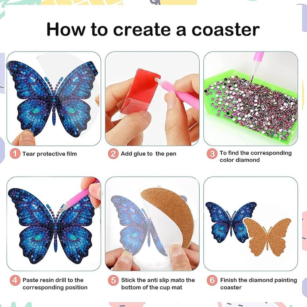Butterfly Diamond Painting Coaster Diy Steps
