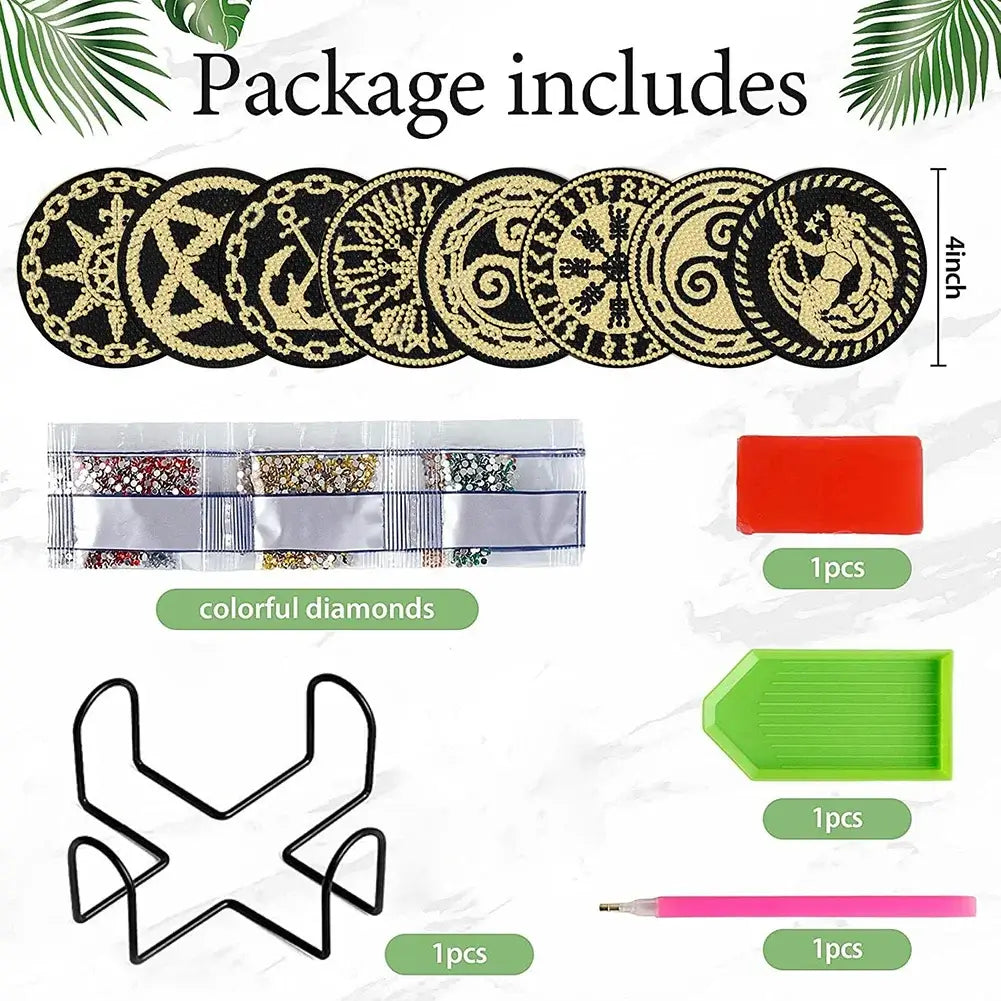 8pcs DIY Diamond Painting Coaster Kit Package Includes