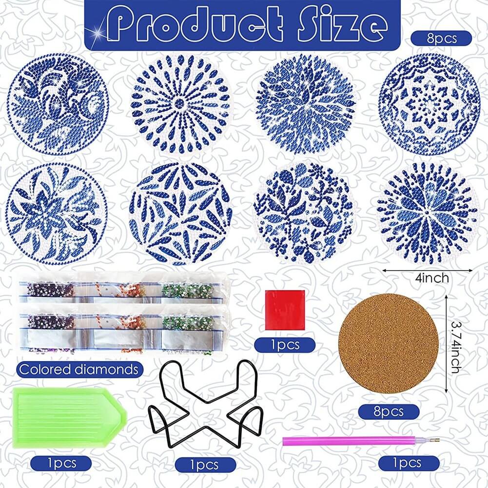 8PCS Porcelain Pattern DIY Diamond Painting Coaster Package