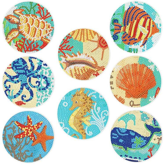 8pcs sea animals diamond painting cup coaster set