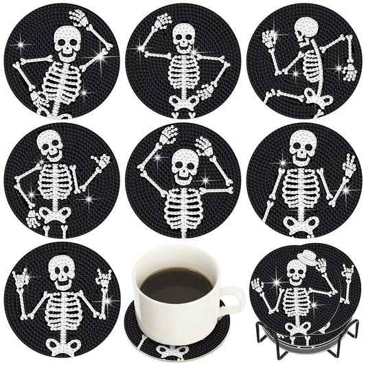 8PCS Skull Halloween Special Shaped Diamond Painting Coaster (With Stand)