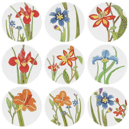 9PCS Flower Special Shaped Diamond Painting Coaster Set (With Stand)