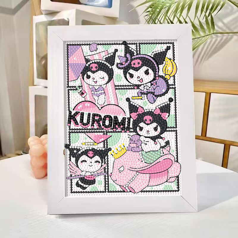 Kit de pintura de diamantes de dibujos animados Kuromi para niños con/sin marco E