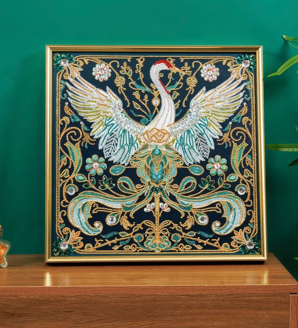 AB Drill Luxurious Polyester Cloth Diamond Painting - Crystal Rhinestone - The Graceful Crane 50*50cm