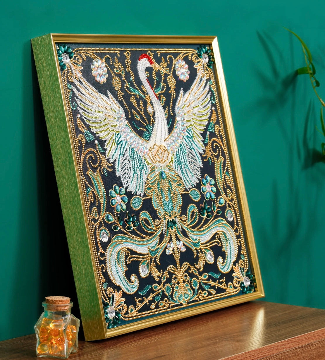 AB Drill Luxurious Polyester Cloth Diamond Painting - Crystal Rhinestone - The Graceful Crane 50*50cm