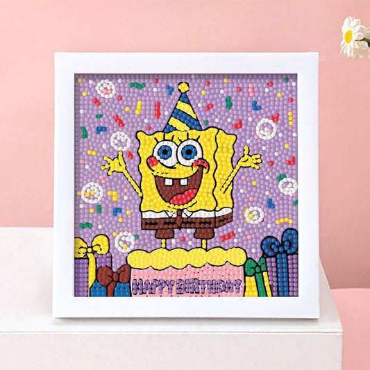 Kit de pintura de diamantes de cumpleaños de Bob Esponja para niños con o sin marco