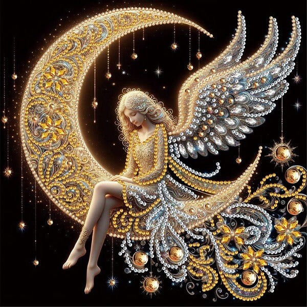 Angel On Moon Crystal Rhinestone Diamond Painting