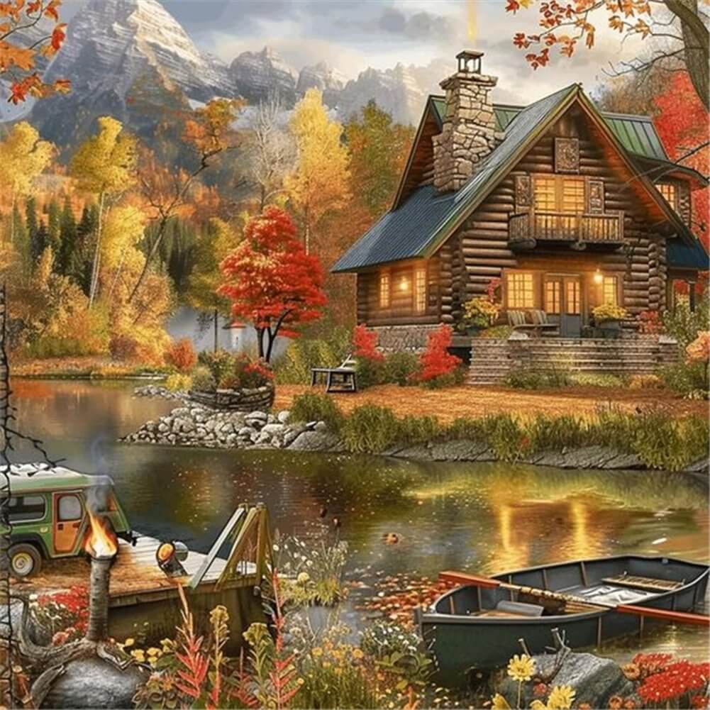 Autumn Village House Diamond Painting