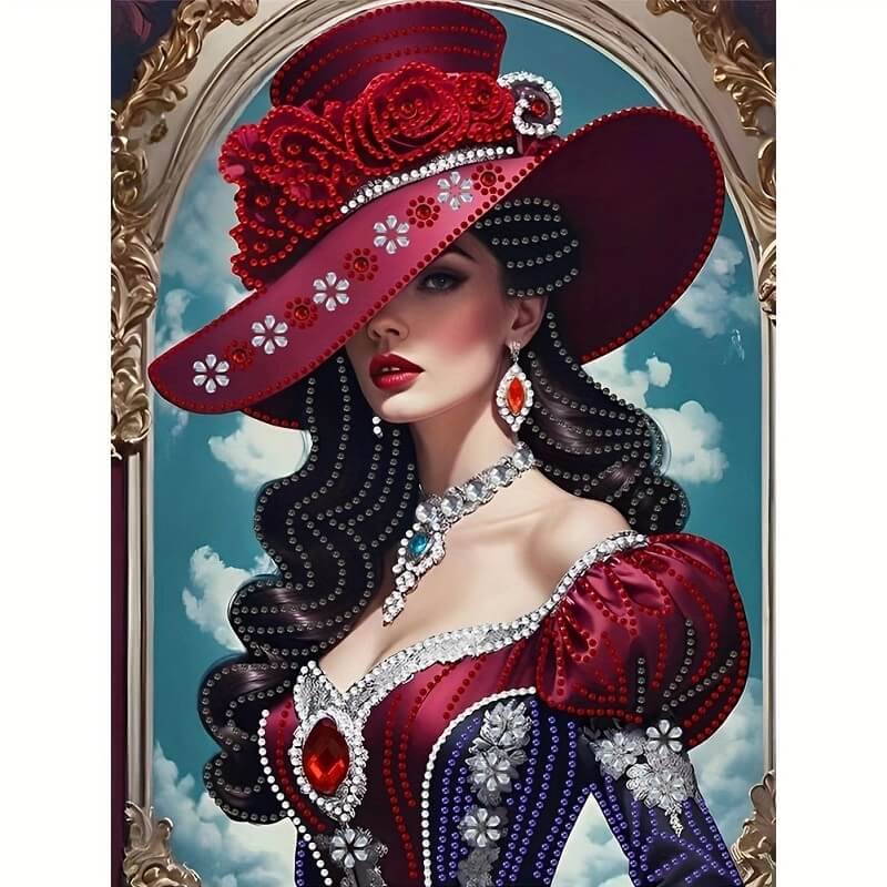 beauty in red hat diamond art kit