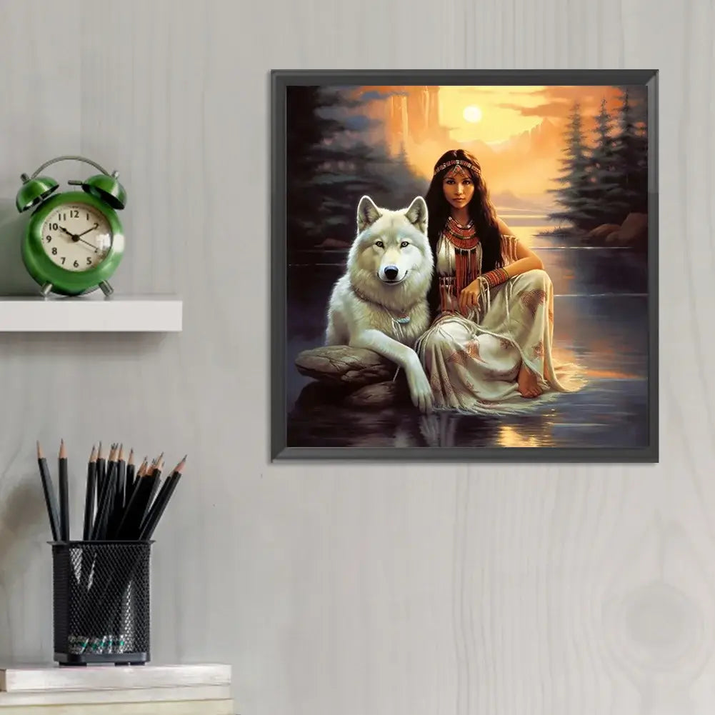 Beauty Woman And Wolf Diamond Painting KIT