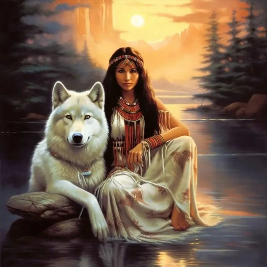 Beauty Woman And Wolf Diamond Painting