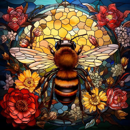 5D DIY Diamond Painting - Full Round / Square - Bee Flowers Stained Glass