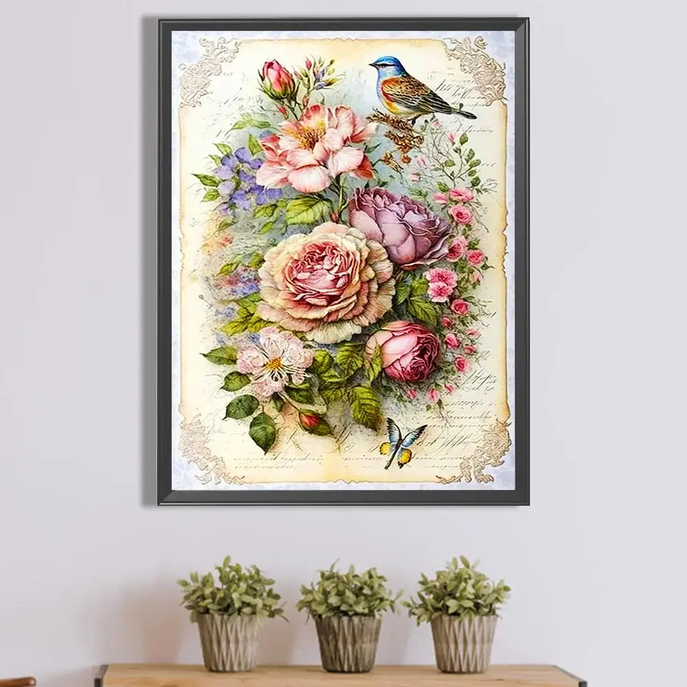 Bird On Flower Clusters Diamond Painting