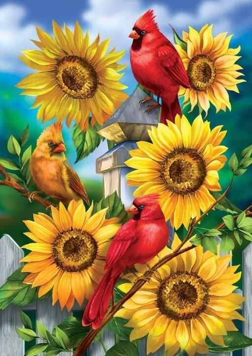 Diamond Painting - Full Round / Square - Bird and Sunflowers
