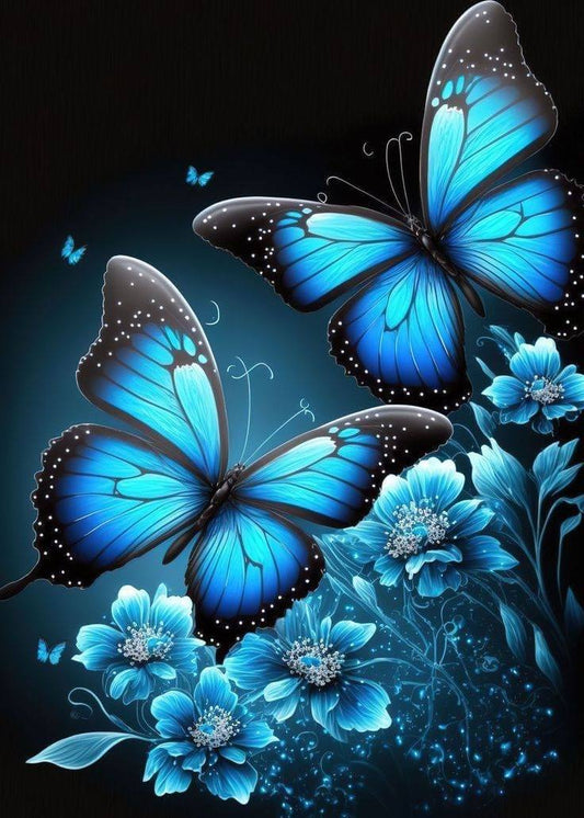 5D DIY Diamond Painting - Full Round / Square - Blue Butterflies And Flowers