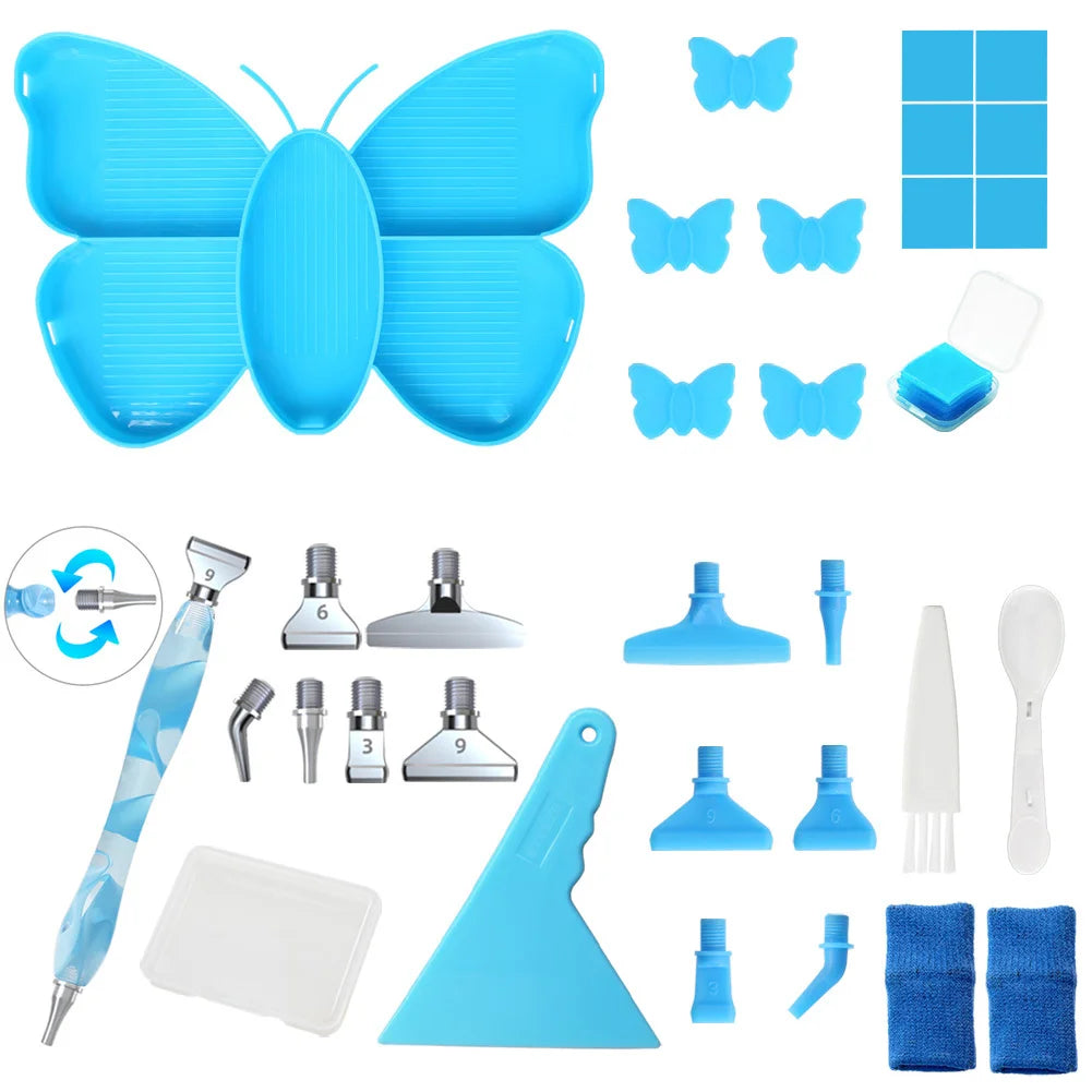 Diamond Painting Tools - Butterfly Shaped Diamond Painting Beads Trays And Drill Pens Kit C