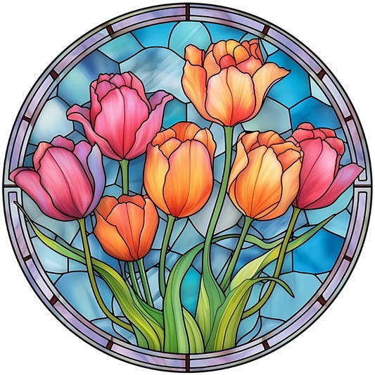 Diamond Painting - Full Round / Square - Stained Glass Flower A