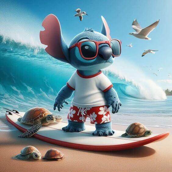 Cartoon Stitch Surfing Diamond Art Kit