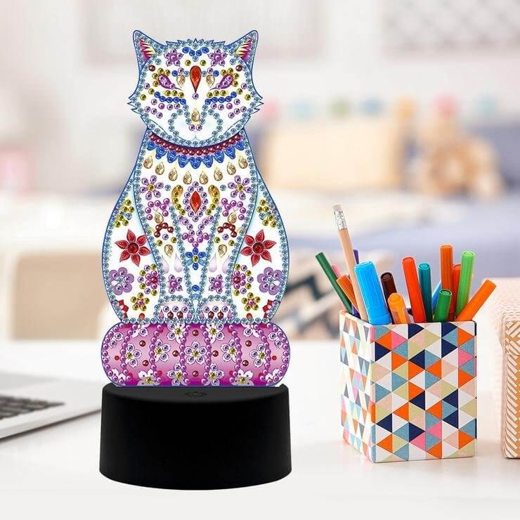 DIY Cat Diamond Painting Led Table Lamp Ornament