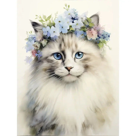 5D DIY Diamond Painting - Full Round / Square - Cat With Flowers A