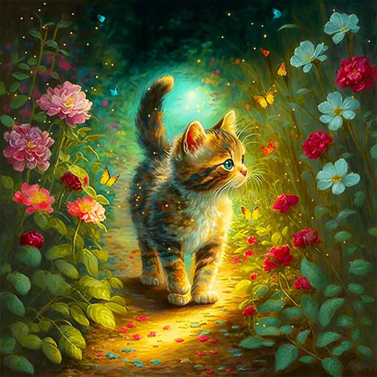 DIY Diamond Painting - Full Round / Square - Cat Walking in the Courtyard