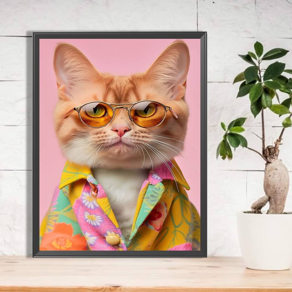 Diamond Painting - Full Round / Square - Cat With Glasses