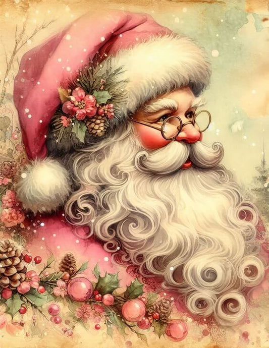 Pink Christmas Santa Claus Diamond Art