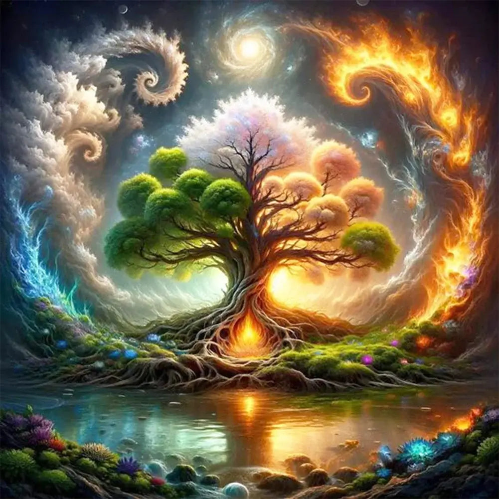 Colorful Tree By The Lake Diamond Painting