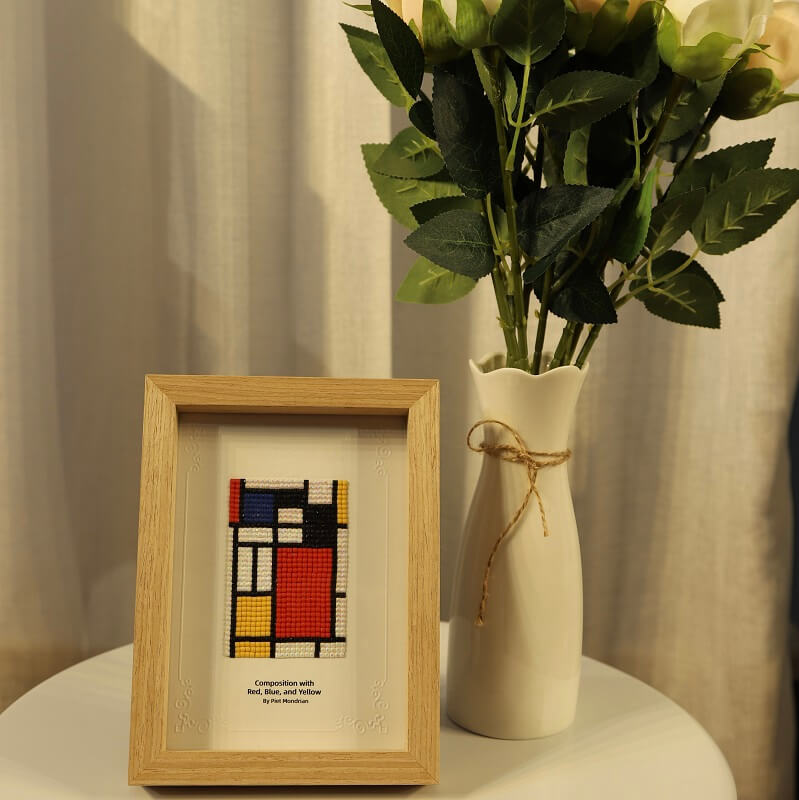 composition with red blue and yellow small size diamond art