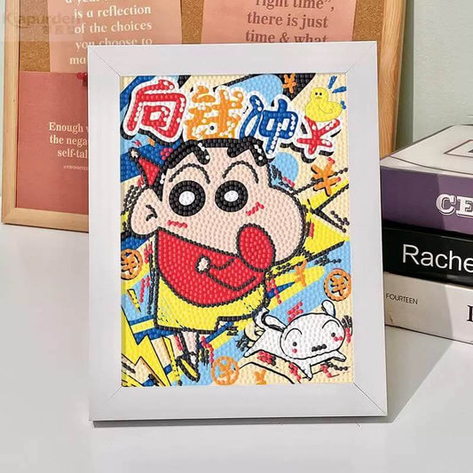 Kit de pintura diamante Crayon Shin-chan para crianças com/sem moldura C