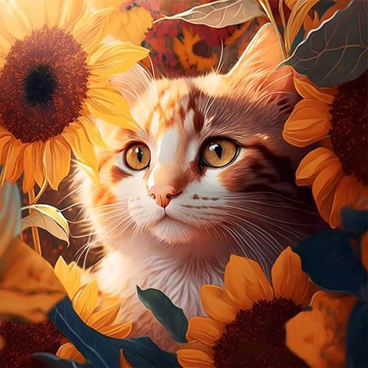diamond embroidery sunflower cat