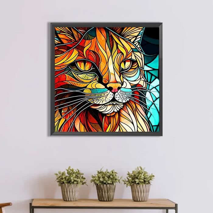 diamond painting full drill stained glass cat kit