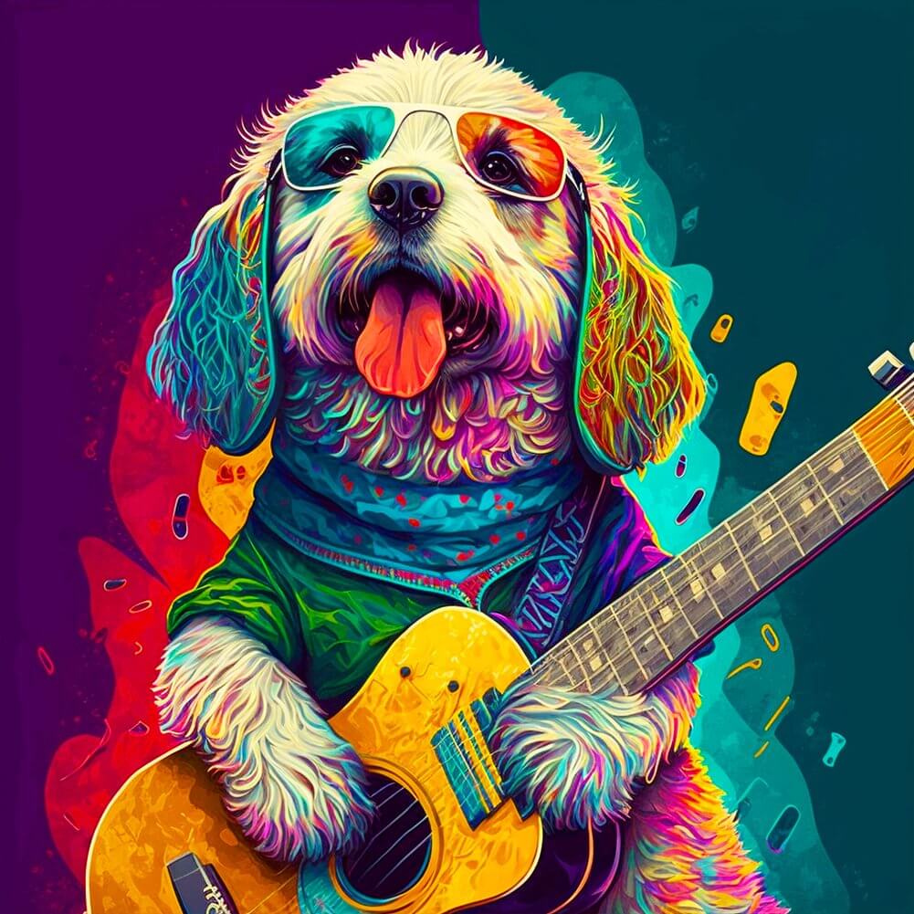 Dog plays Guitar DIY Diamond Painting
