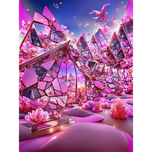 Diamond Painting - Full Round / Square - Pink Glass Mirror Flower