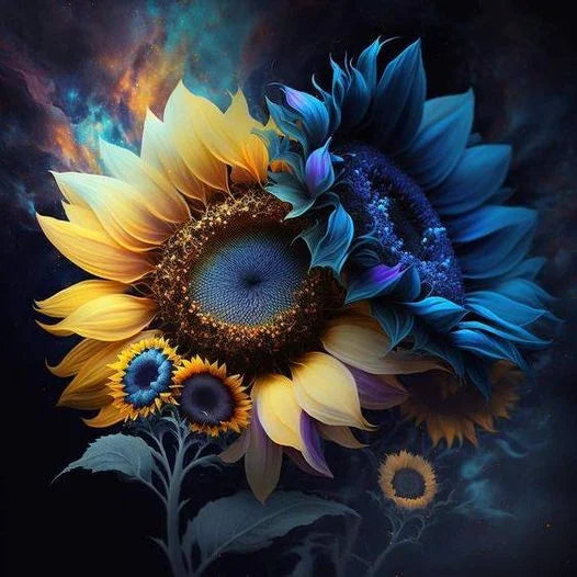 Sunflower In Dark Diamond Painting