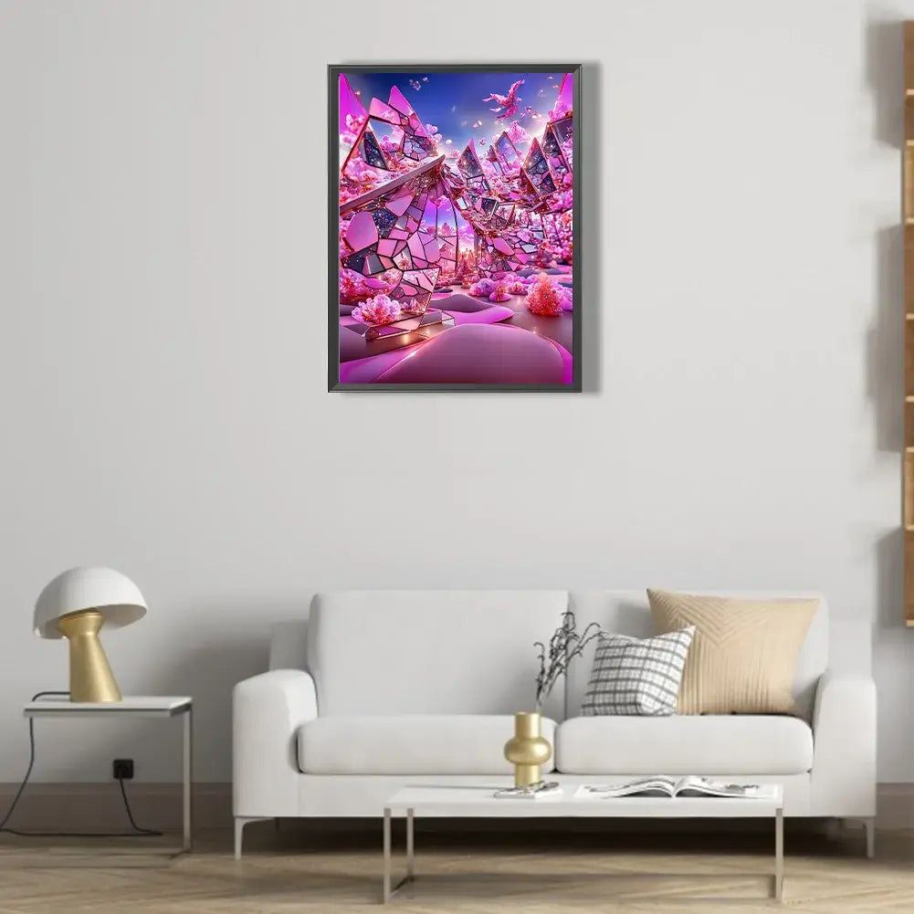 Pink Glass Mirror Flower Diamond Painting