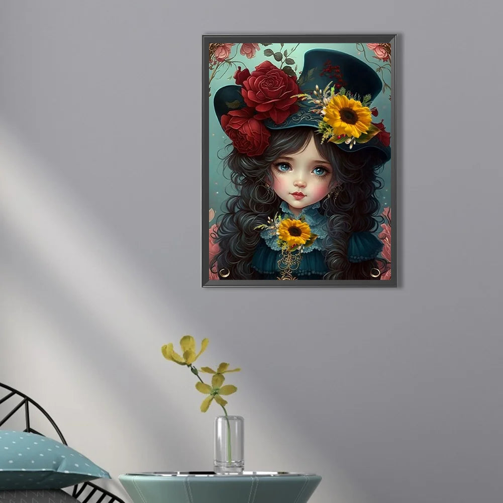 Girl With Flower Hat Diamond Painting
