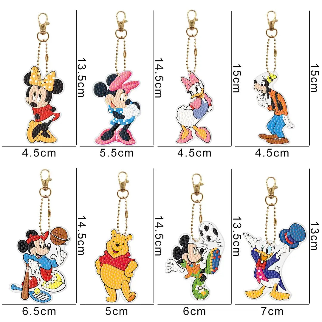 8pcs DIY Mickey Mouse Clubhouse Diamond Painting Keychains / Bag Pendants Sizes