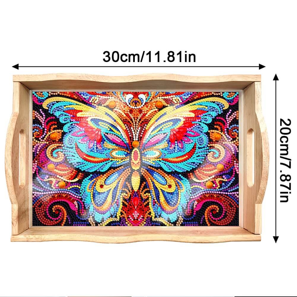 Butterfly DIY Diamond Painting Decor Wooden Food Tray Size