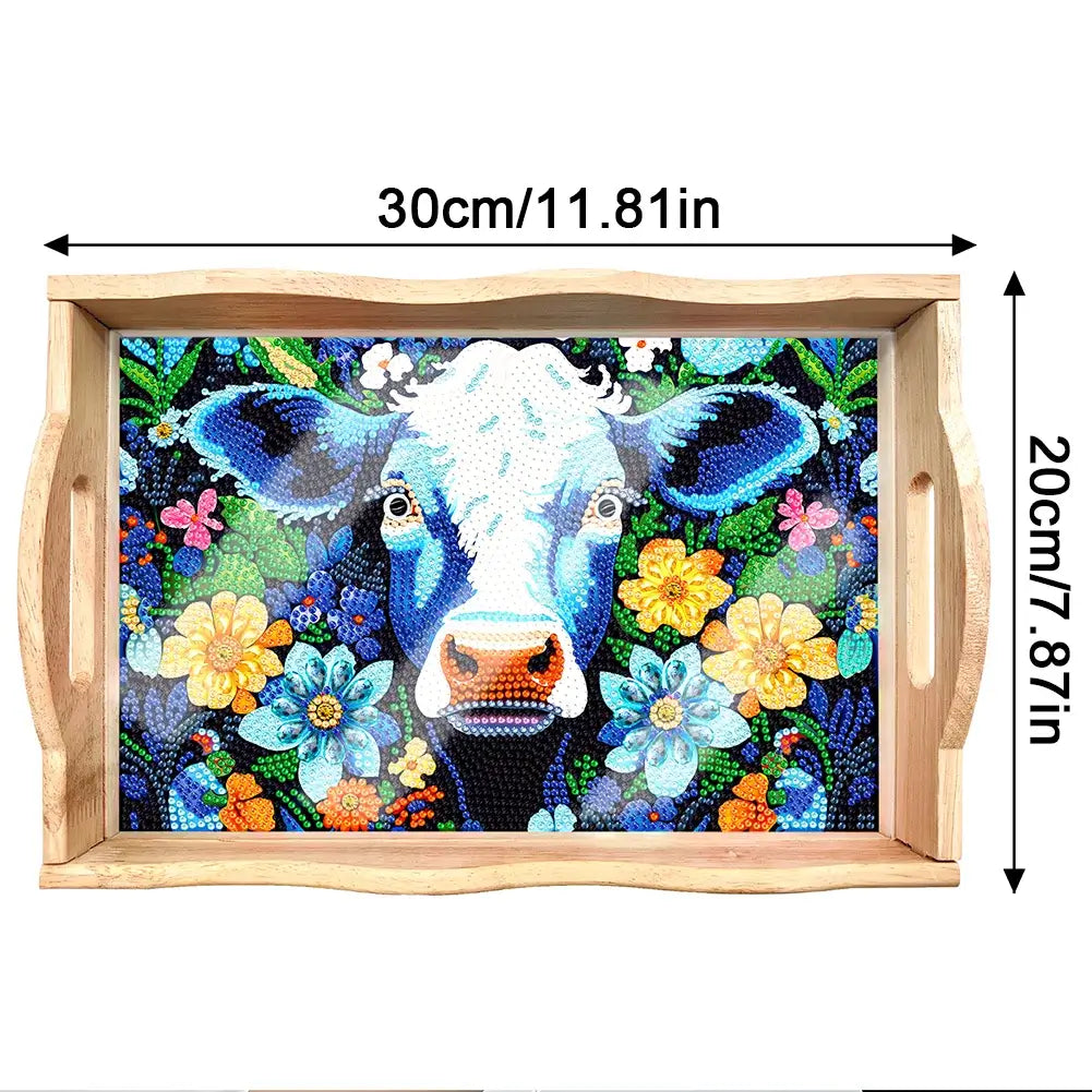 diy cow diamond painting decor wooden food tray size
