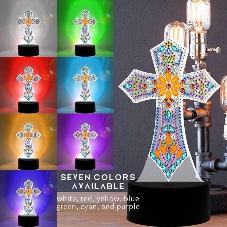 DIY Cross Religion Diamond Painting Led Table Lamp Ornament Kit