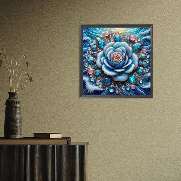 blue crystal flower diamond art